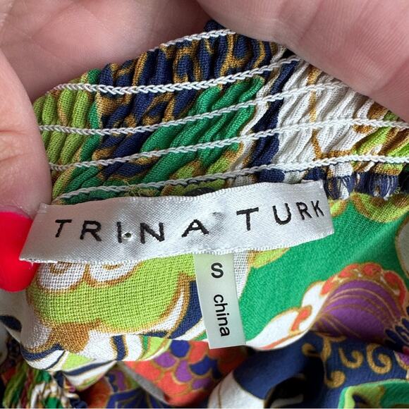 Trina Turk Off Shoulder‎ Silk Blend Small Top Tassel Paisley boho maximalist - Picture 5 of 13